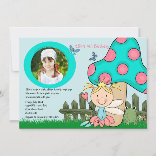 着席の妖精のプリンセスの写真の誕生日の招待状 招待状 (正面)