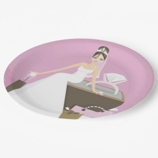 着席の花嫁のブライダルシャワー ペーパープレート (アングル)