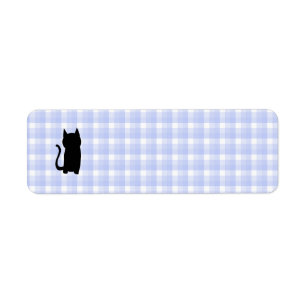 着席の黒猫のシルエット。 淡いブルーの点検 ラベル