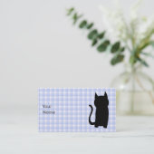 着席の黒猫のシルエット。 淡いブルーの点検 名刺 (スタンド正面)