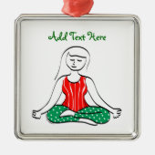着席ポーズクリスマスにヨガの女性 メタルオーナメント (正面)