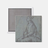 着座女性、c.1514(青の黒と白のチョーク – マグネット (正面/裏面)