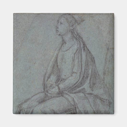 着座女性、c.1514(青の黒と白のチョーク – マグネット (正面)