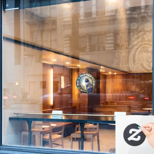 着座猫ステンドグラススタイルサンキャッチャー ウィンドウサイン (カフェ窓)