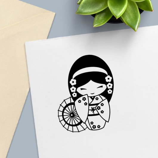 着日本の物姿の傘の少女が私を彩る セルフインキングスタンプ