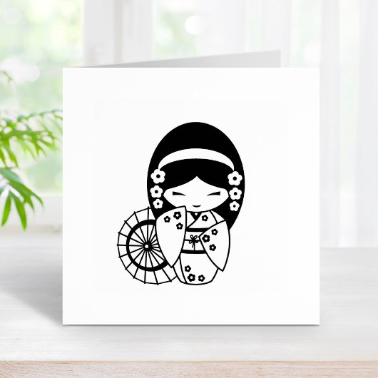 着日本の物姿の傘の少女が私を彩る セルフインキングスタンプ