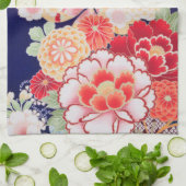 着日本の物織り、花 キッチンタオル (折り畳み)