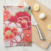 着日本の物織り、花 キッチンタオル (四つ折り)