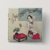 着服朝で 缶バッジ (正面)