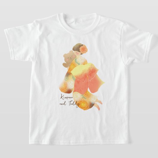 着物の女の子とテディベア Tシャツ (レイダウン)