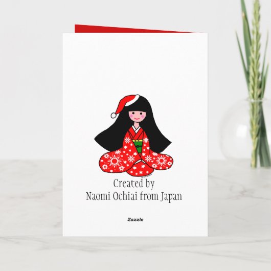 着物の女の子のクリスマスの漫画のイラストレーション シーズンカード (裏面)