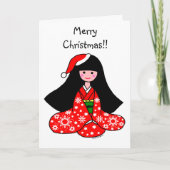 着物の女の子のクリスマスの漫画のイラストレーション シーズンカード (正面)