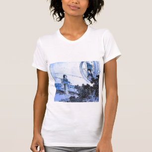 着物の女性の窓 – 青 Tシャツ