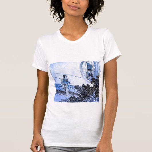 着物の女性の窓 – 青 Tシャツ (正面)