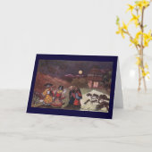 着物の猫は夜遅くの散歩を取ります カード (黄色い花)