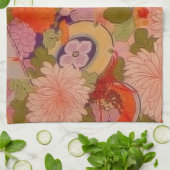 着物の花ピンク花柄 キッチンタオル (折り畳み)