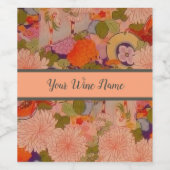 着物の花ピンク花柄 ワインラベル (シングルラベル)