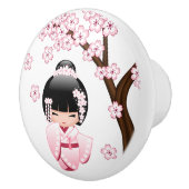 着物のKokeshiの白い人形-かわいい芸者女の子 セラミックノブ (右)