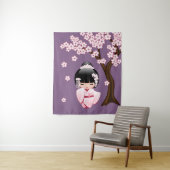 着物のKokeshiの白い人形-かわいい芸者女の子 タペストリー (インサイチュ)