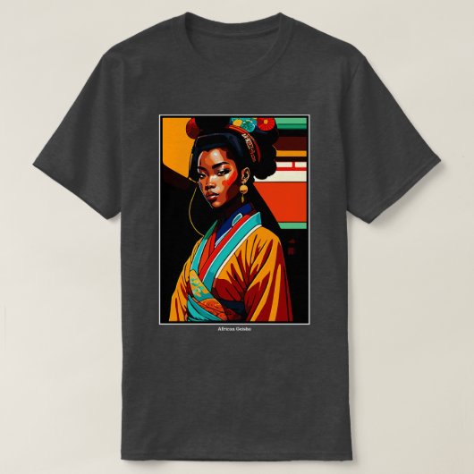 着物を着たアフリカ伝統的の日本の芸者 Tシャツ (デザイン正面)