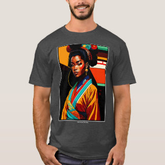 着物を着たアフリカ伝統的の日本の芸者 Tシャツ