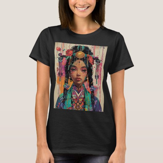 着物を着た可愛いアニメの女の子。 Tシャツ (正面)