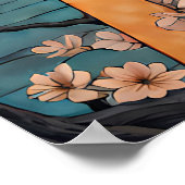 着物を着た女性さくらんぼの花の月夜 ポスター (角)