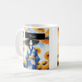 着物を着た女性、ひまわり コーヒーマグカップ (正面左)