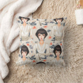 着物を着た女性(アニメスタイル) クッション (ブランケット)