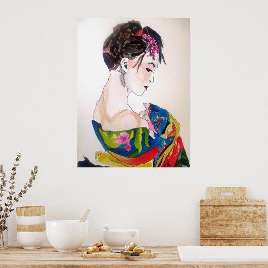 着物を着た女性 ポスター (キッチン)