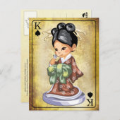 着物を着た日本人少女が花の香りを嗅ぐ ポストカード (正面/裏面)