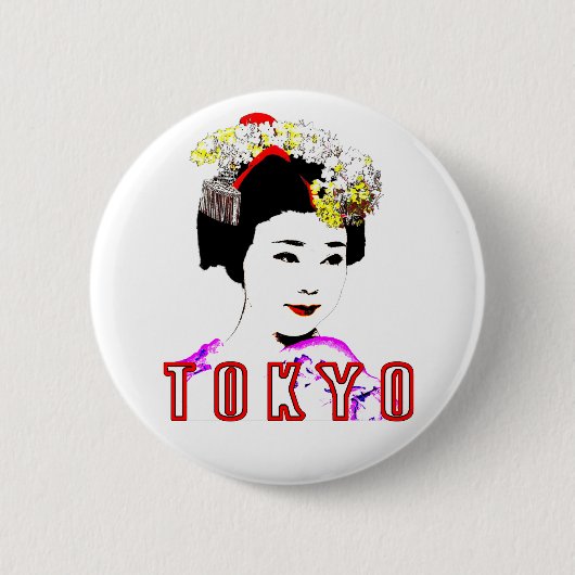 着物を着た東京芸者伝統的娘 缶バッジ (正面)