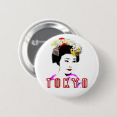 着物を着た東京芸者伝統的娘 缶バッジ (正面&裏面)