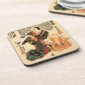 着物を着た猫・たこ国芳日本のファインアート コースター (左側)