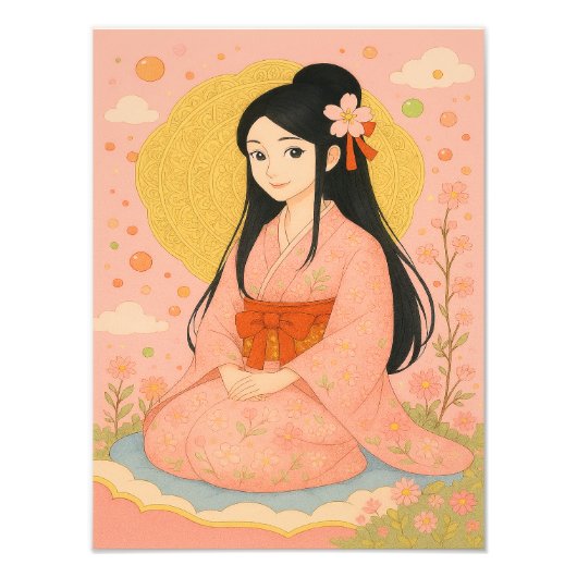 着物エレガントの女の子 – 日本のスタイルウォールアート フォトプリント            (正面)