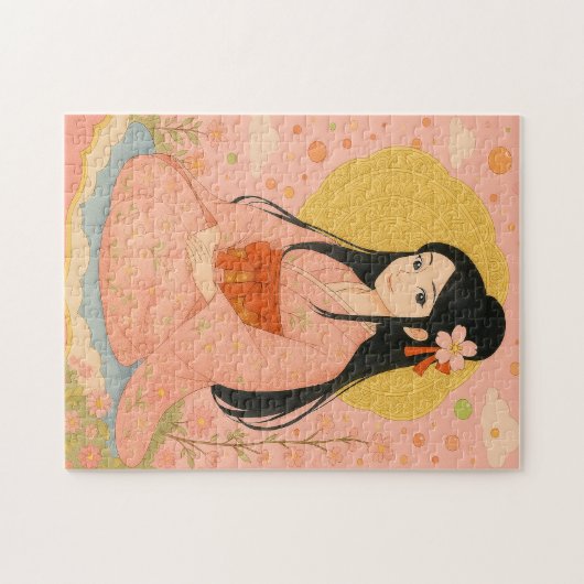 着物エレガントを着た日本の女の子 ジグソーパズル (横)