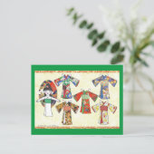 着物ガールこけし紙人形葉書 ポストカード (スタンド正面)