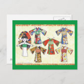 着物ガールこけし紙人形葉書 ポストカード (正面/裏面)