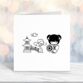 着物スクラップブックに登場するアジアの傘の少女 セルフインキングスタンプ