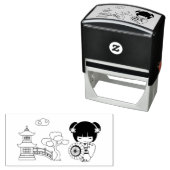 着物スクラップブックに登場するアジアの傘の少女 セルフインキングスタンプ (インサイチュ)