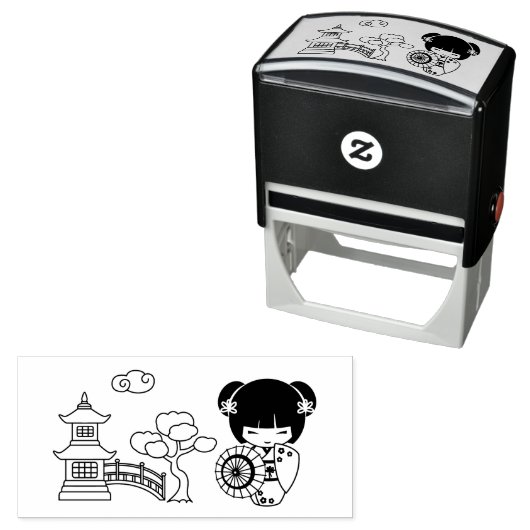 着物スクラップブックに登場するアジアの傘の少女 セルフインキングスタンプ (インサイチュ)