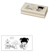 着物スクラップブックに登場するアジアの傘の芸者の少女 ラバースタンプ (押印)