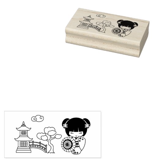 着物スクラップブックに登場するアジアの傘の芸者の少女 ラバースタンプ (押印)