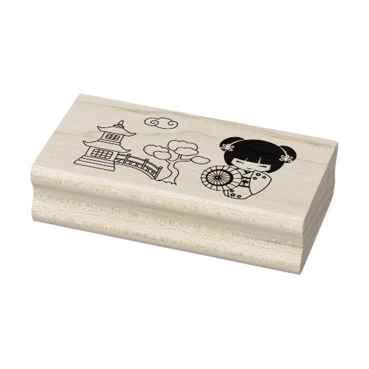 着物スクラップブックに登場するアジアの傘の芸者の少女 ラバースタンプ (スタンプ)