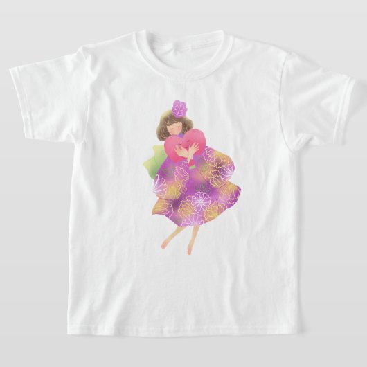 着物ドレスの女の子とハート Tシャツ (レイダウン)
