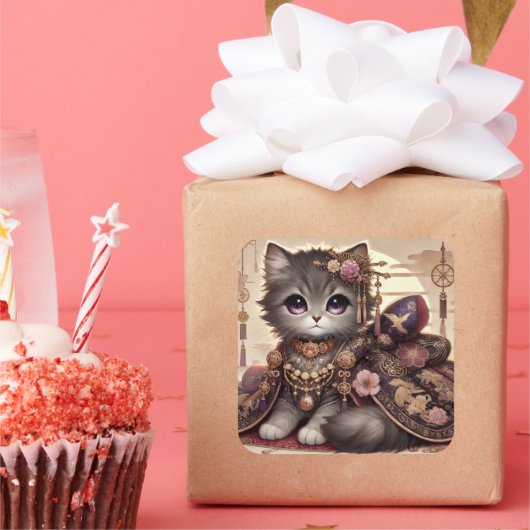 着物プリンセス猫 スクエアシール (パーティー)