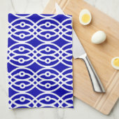 着物プリント、コバルトブルー、ホワイト キッチンタオル (四つ折り)