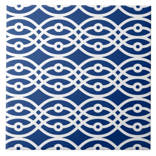 着物プリント、ネイビーブルーとホワイト タイル (正面)