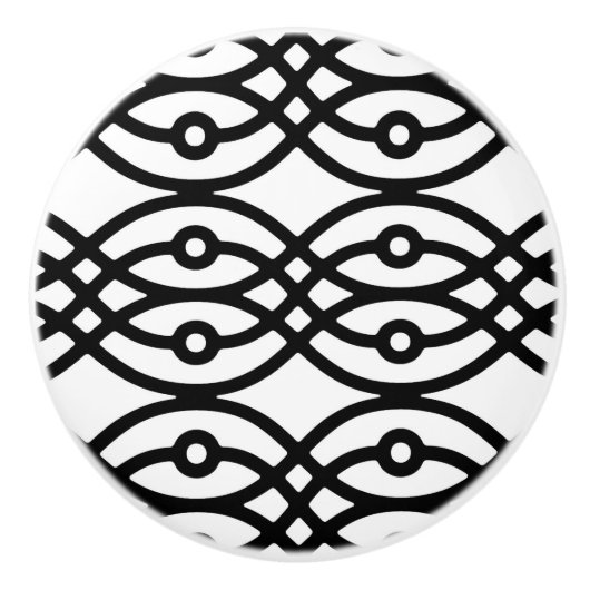 着物プリント、黒と白 セラミックノブ (正面)