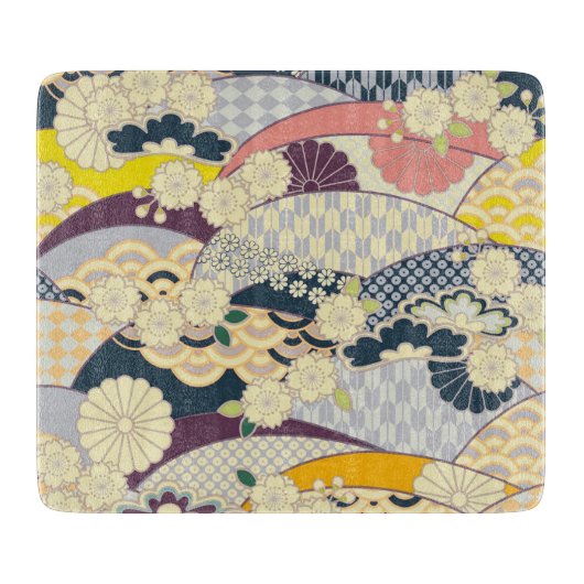 着物伝統的日本のフローラ花ガラス カッティングボード (正面)